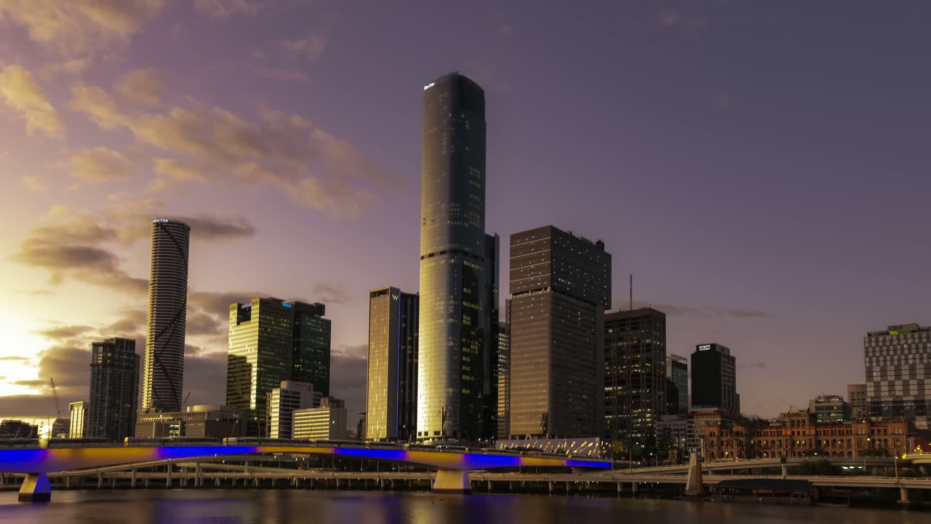 Brisbane River and illuminated city skyline at night