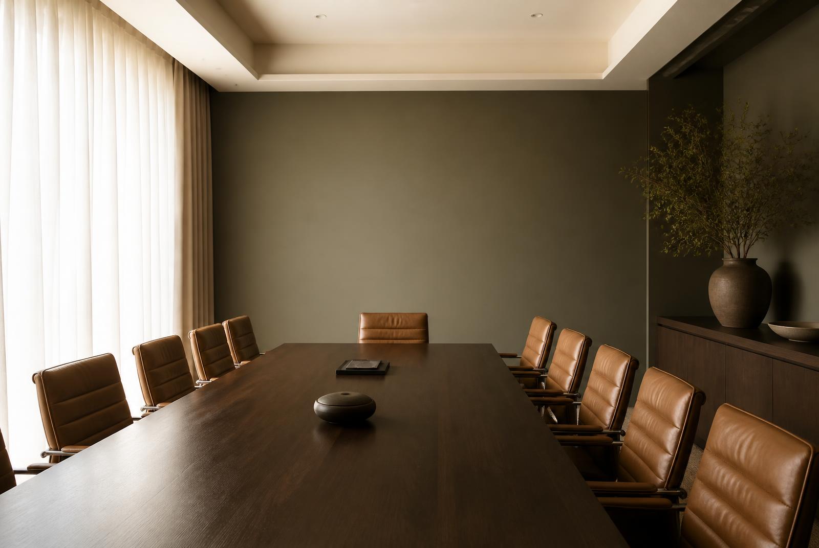 Meeting room with timber table and river outlook